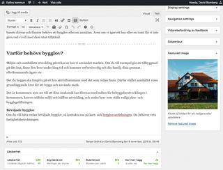 Skärmbild som visar redigeringsfunktionen och läsbarhets-analys