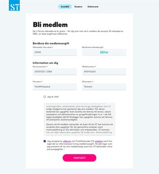 ST:s gamla medlemsflöde med många fält på en gång